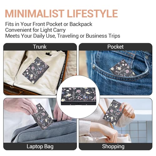 BONSYL® Metal Credit Card Holder Wallet, Ultra Thin RFID Blocking Credit Card Wallet with 6 Slots for Men and Women.(6 Card/Black/Flower) - color: 6 Card/Black/Flower