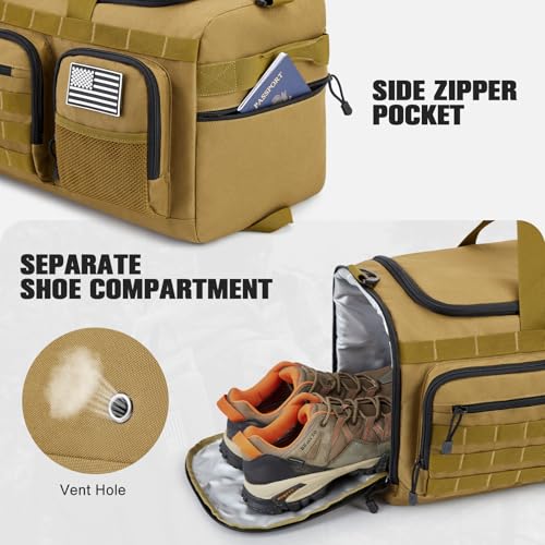 G4Free 3-in-1 Duffle Bag Travel Gym Sports, Large Tactical Duffel Backpack - color: Khaki