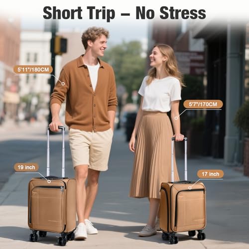 17 Inch Underseat Carry on Luggage with Removable Spinner Wheels - color: Brown, size: 17 inch_Underseat