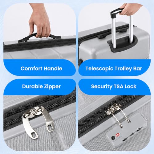 Simple Deluxe 24 Inch Hardside Carry On Luggage with Spinner Wheels - color: Light Grey, size: 24 inch
