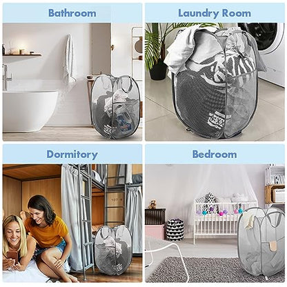 2 Pack Pop Up Laundry Hampers, 70 L Collapsible Foldable Mesh Basket, Gray - color: 2 PCS Gray