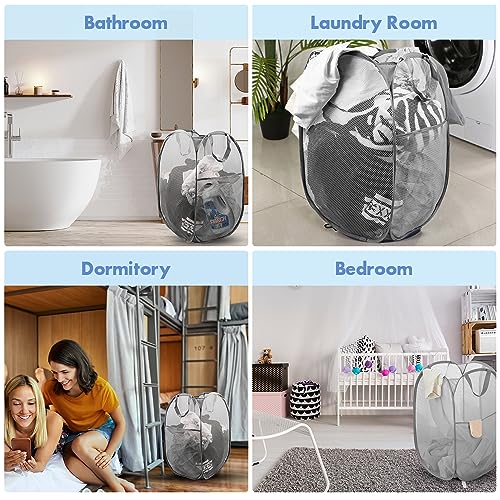 2 Pack Pop Up Laundry Hampers, 70 L Collapsible Foldable Mesh Basket, Gray - color: 2 PCS Gray