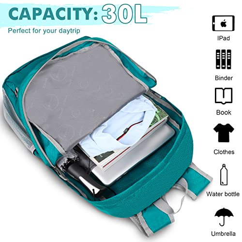 ZOMAKE Lightweight Packable Backpack 30L, Foldable Travel Hiking Daypack - color: C-lake Green