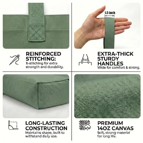 Extra Large Canvas Tote Bag - color: 03-zipper-pocket-green