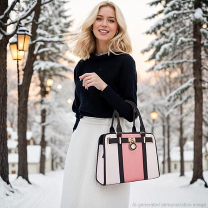 Qiyuer Structured Satchel Tote Handbags Set Women Purses with RFID Wallet - color: A5-2pcs/Set Whitepink