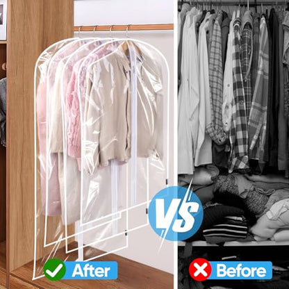 BALEINE 12PK Clear Garment Bags for Hanging Clothes, 40" Dress Suit Bag - color: Clear, size: 40" 12PK