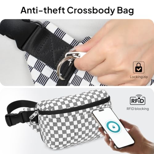 TOPEAST Waist Pack 3.5L Fanny Packs with Water Bottle Holder - color: Black White Gingham