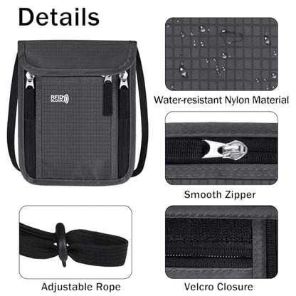 Travel Neck Wallet Women Men RFID Blocking Hidden Passport Holder - color: blue