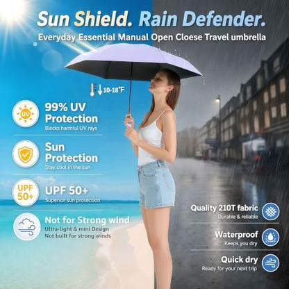 BAODINI Mini Travel Umbrella with UV Sun Protection, Compact Pocket-Size - color: B-2 Pack Purple & Black