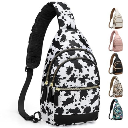 Capolo Crossbody Bags for Women Waterproof Sling Shoulder Bag Fanny Pack - color: Cow Print, size: Medium