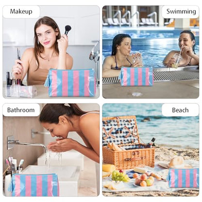 DYSHAYEN Striped Makeup Bag, Blue-Pink - color: Blue-Pink