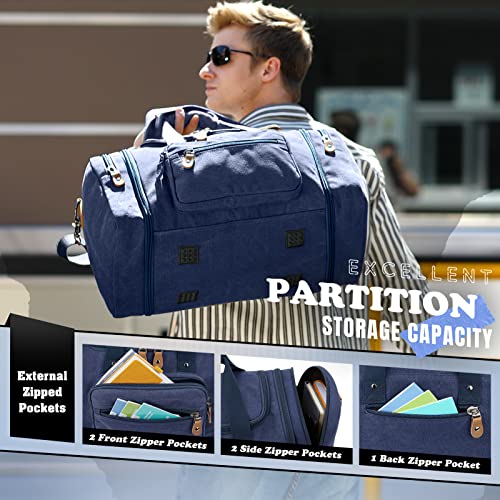 Gonex Canvas Duffle Bag, Expandable 50L Travel Overnight Weekender Bag - color: Blue, size: Large-50L (Without Shoe Compartment)