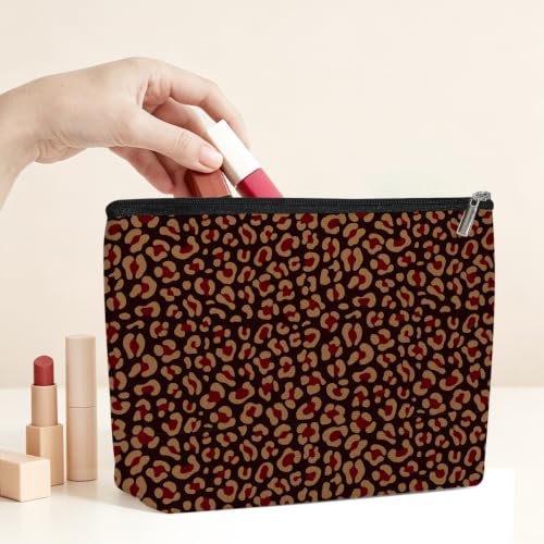 Retro Leopard Print Makeup Bag Cosmetic Bag, Makeup Organizer for Women - color: Reddish Brown Leopard Print 585