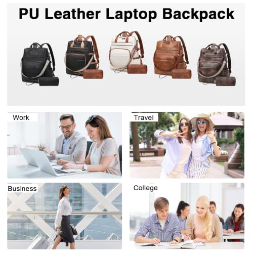 AGLOD Vegan PU Leather 15.6 Inch Laptop Backpack Purse for Women with Top Handle - color: Ks09-black-new
