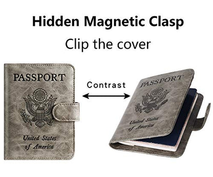 Passport Holder Cover Wallet RFID Blocking, Travel Essentials - color: Grey