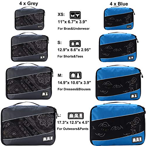 Packing Cubes large Luggage Organizers Bags For Travel Organizing Clothes - color: 8 set - Grey/Blue