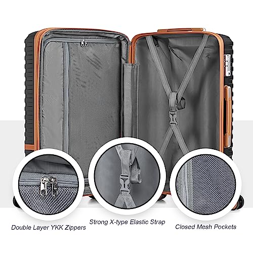 Joyway Carry On Luggage 20 Inch Expandable Suitcase with Spinner Wheel, 3 Piece Hard Shell Luggage Set with TSA Lock(Black) - color: Black brown, size: Carry-On 20-Inch