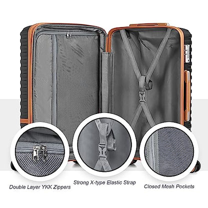 Joyway Carry On Luggage 20 Inch Expandable Suitcase with Spinner Wheel, 3 Piece Hard Shell Luggage Set with TSA Lock(Black) - color: Black brown, size: Carry-On 20-Inch