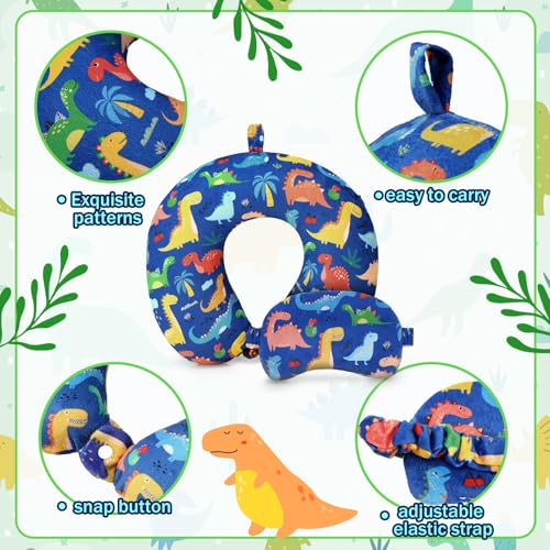 Gilprop 2 Pcs Dinosaur Neck Pillow for Travel with Sleep Eye Mask - style: Dinosaur