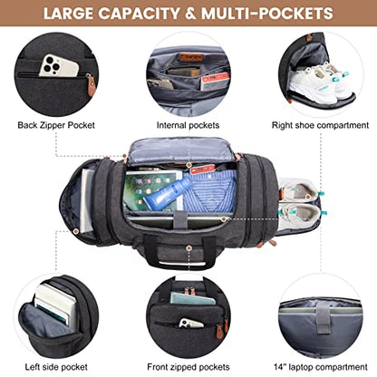 Sucipi Canvas Duffel Bag for Men, Expandable Weekend Overnight travel bags - color: Dark Grey-3 piece set