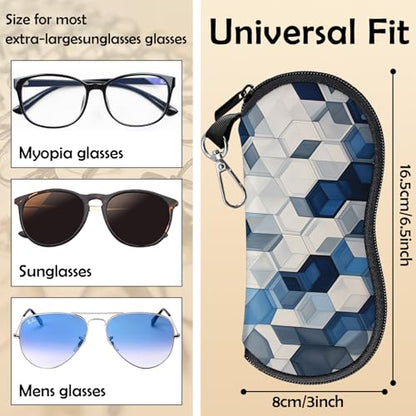 Glasses Case Eyeglass Sunglasses Zipper Soft Neoprene Ultra Light Pouch Metal Belt Clip Aesthetic Women Men - color: E14-blue and White