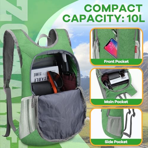 ZOMAKE Lightweight Packable Backpack, 10L Small Foldable Daypack for Hiking - color: Dark Green A1, size: 10L