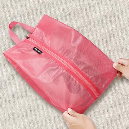 Bagail Shoe Bags for Travel,2 Set Shoe Bag for Storage in Closet,Transparent Shoe Packing Organizers with YKK Zipper (L 17"x10"x5", Coral 2pcs) | 17x10x5in,Fits Women’s US 5-12,Fits Men’s US 6-16,Visible Mesh,YKK Zipper,TPU Water Resistant Lining,Portable