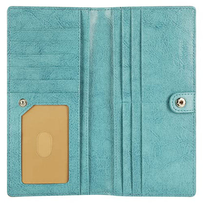 Lavemi Ultra Slim Thin Leather Women Wallet RFID Blocking Credit Card Holder Bifold Long Ladies Billfold - color: 1-waxed Light Green
