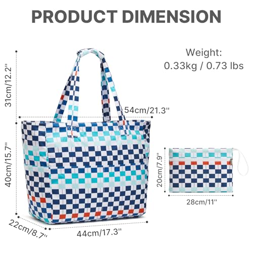 G4Free Large Beach Bag Waterproof Sandproof, Zipper Pool Tote for Women - color: Blue Red Checkered, size: 35L