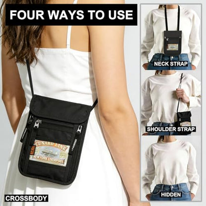 Neck Wallet for Travel-Passport Holder-Money Pouch-RFID Blocking - color: Black