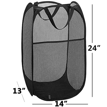 2 Laundry Baskets, pop-up Laundry Baskets, Foldable mesh Laundry Baskets (Each with 2 Reinforced Handles)…, Blue - color: 2 Black + Blue