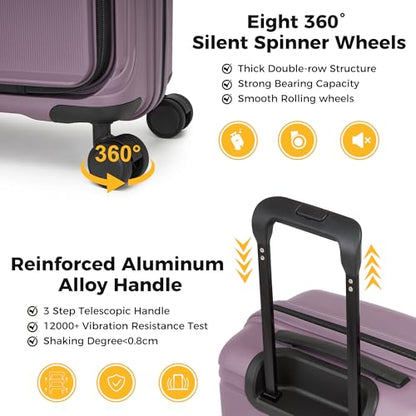 20-Inch Hardside Carry On Luggage Laptop Compartment, Expendable Suitcase - color: Purple
