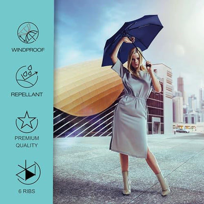 Knirps U.200 Ultra Light Duomatic Automatic Open Rain Umbrella - Compact Windproof Travel Umbrella for Adults - 97cm Diameter Retractable With Carrying Case - color: Kolibri