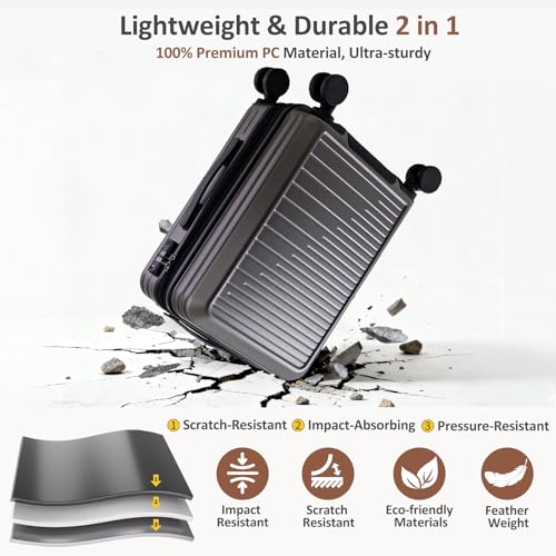 OUZZO Expandable 20" Carry On Luggage PC Hardshell Suitcase with TSA Lock - color: grey, size: 1 Piece-20" (Carry On)