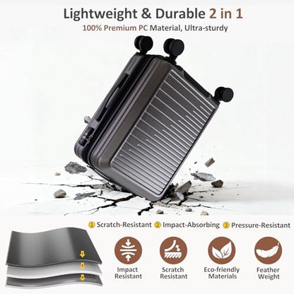 OUZZO Expandable 20" Carry On Luggage PC Hardshell Suitcase with TSA Lock - color: grey, size: 1 Piece-20" (Carry On)