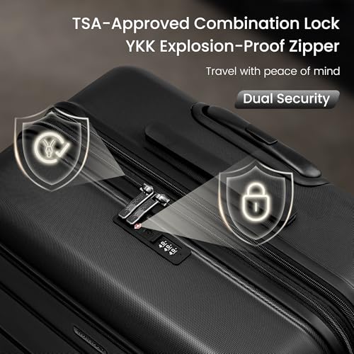 SHOWKOO G-Series Luggage set 3pcs, 100% PC Durable Hardshell Suitcase - color: Black, size: 3-Piece Set (20/24/28in)