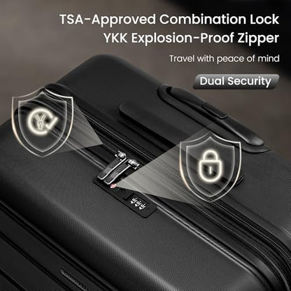 SHOWKOO G-Series Luggage set 3pcs, 100% PC Durable Hardshell Suitcase - color: Black, size: 3-Piece Set (20/24/28in)