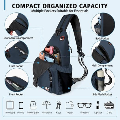 Geestock Convertible Sling Bag Crossbody Backpack for Women Men, Navy Blue - color: Navy Blue, size: Large