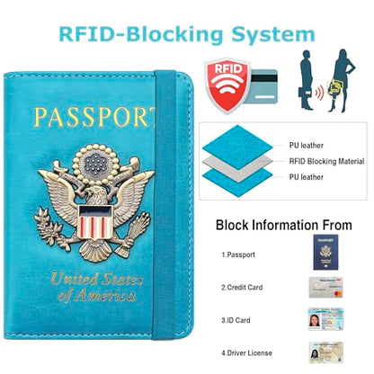 Premium Passport Holder for Travel RFID Blocking Passport Cover Slim - color: Sky Blue