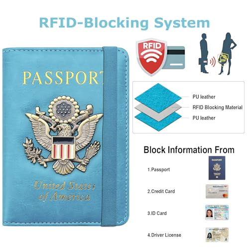 Premium Passport Holder for Travel RFID Blocking Passport Cover Slim - color: Sky Blue