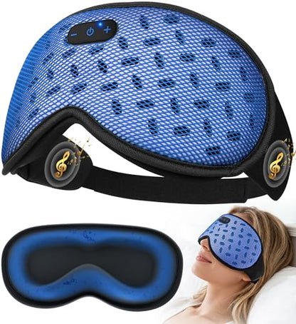 MUSICOZY Sleep Mask Bluetooth Headphone Cooling Weighted Eyemask Headphones - color: Grid Blue