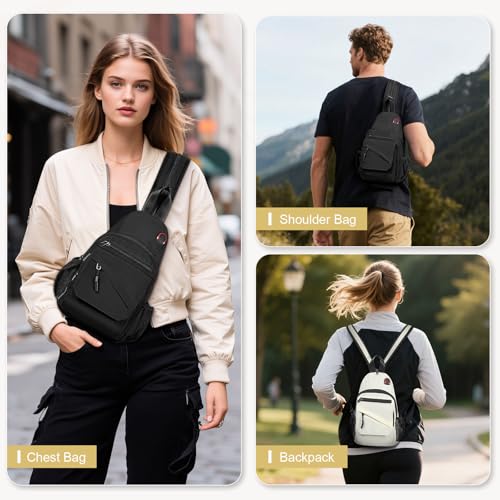 Sling Bag for Men Women,Convertible Crossbody Backpack Chest Bag - color: Beige, size: Large