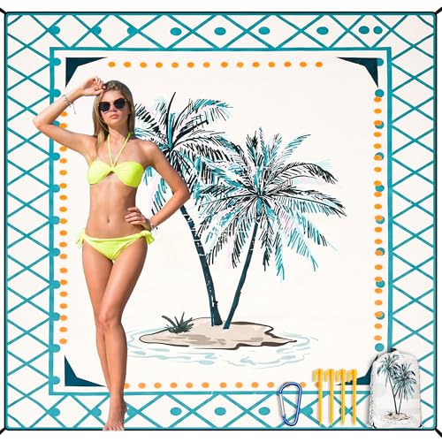 HIHOHO Beach Blanket Waterproof Sandproof Quick Drying Mat for 1-8 Adults - color: Flower Cocotree, size: 6'11" x 6'7"