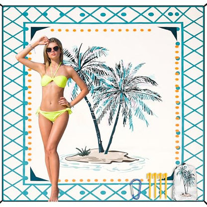 HIHOHO Beach Blanket Waterproof Sandproof Quick Drying Mat for 1-8 Adults - color: Flower Cocotree, size: 6'11" x 6'7"