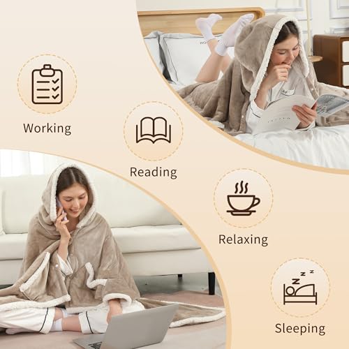 ESTINGO Wearable Heated Blanket Electric Throw, Heated Shawl for Women - color: Light Beige, size: 50"x64"