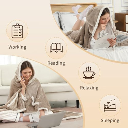 ESTINGO Wearable Heated Blanket Electric Throw, Heated Shawl for Women - color: Light Beige, size: 50"x64"