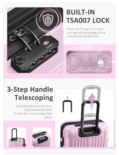 Expandable Checked Luggage Suitcase with Wheels - color: First Love, size: M(24 In)
