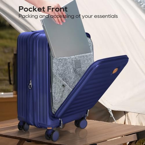 Joyway Luggage Sets 5 Piece with Front Pocket, Expandable Top Opening Suitcase Set, PC Hardside Carry on Suitcase with Spinner Wheels and TSA Lock (Blue) - color: Blue, size: 5 Piece Set (20/24/28 Inch)