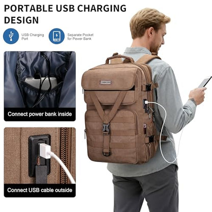 WITZMAN Canvas Travel Backpack for Men Large Laptop Backpack Fits 16 Inch - color: Brown