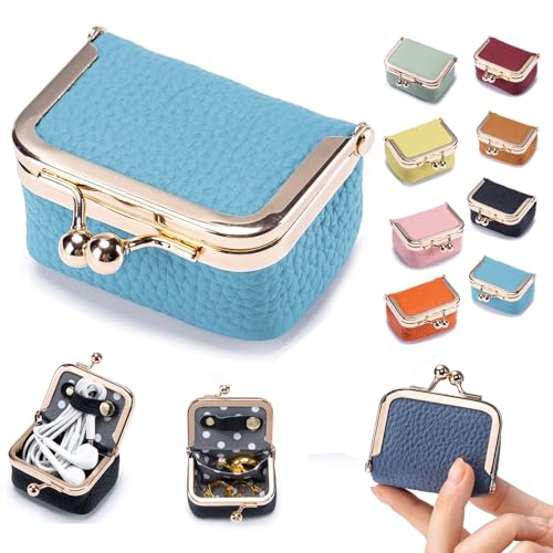 Genuine Leather Mini Jewelry Box for Women, Portable Travel Jewelry Case - color: Sky Blue - 2.5in